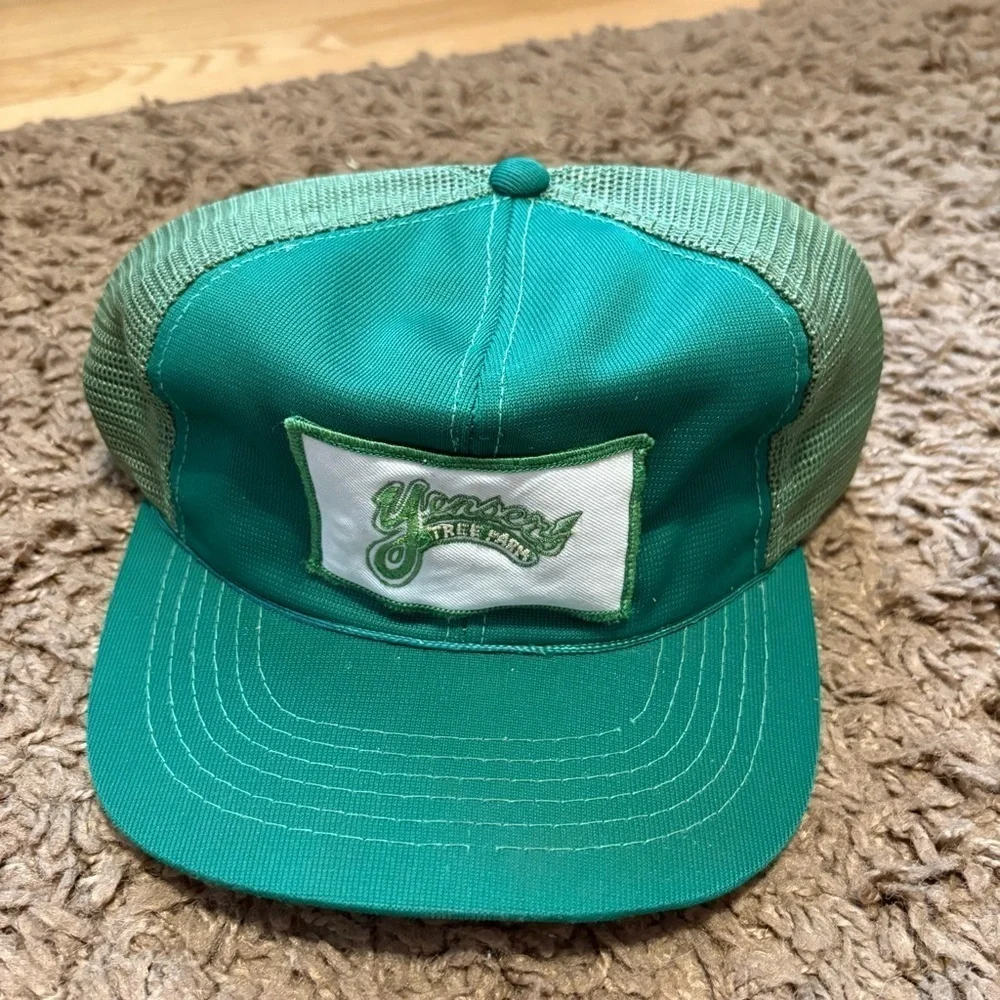 Vintage Yenser’s Tree Farm Patch Hat Green Snap Back Trucker Tree Christmas